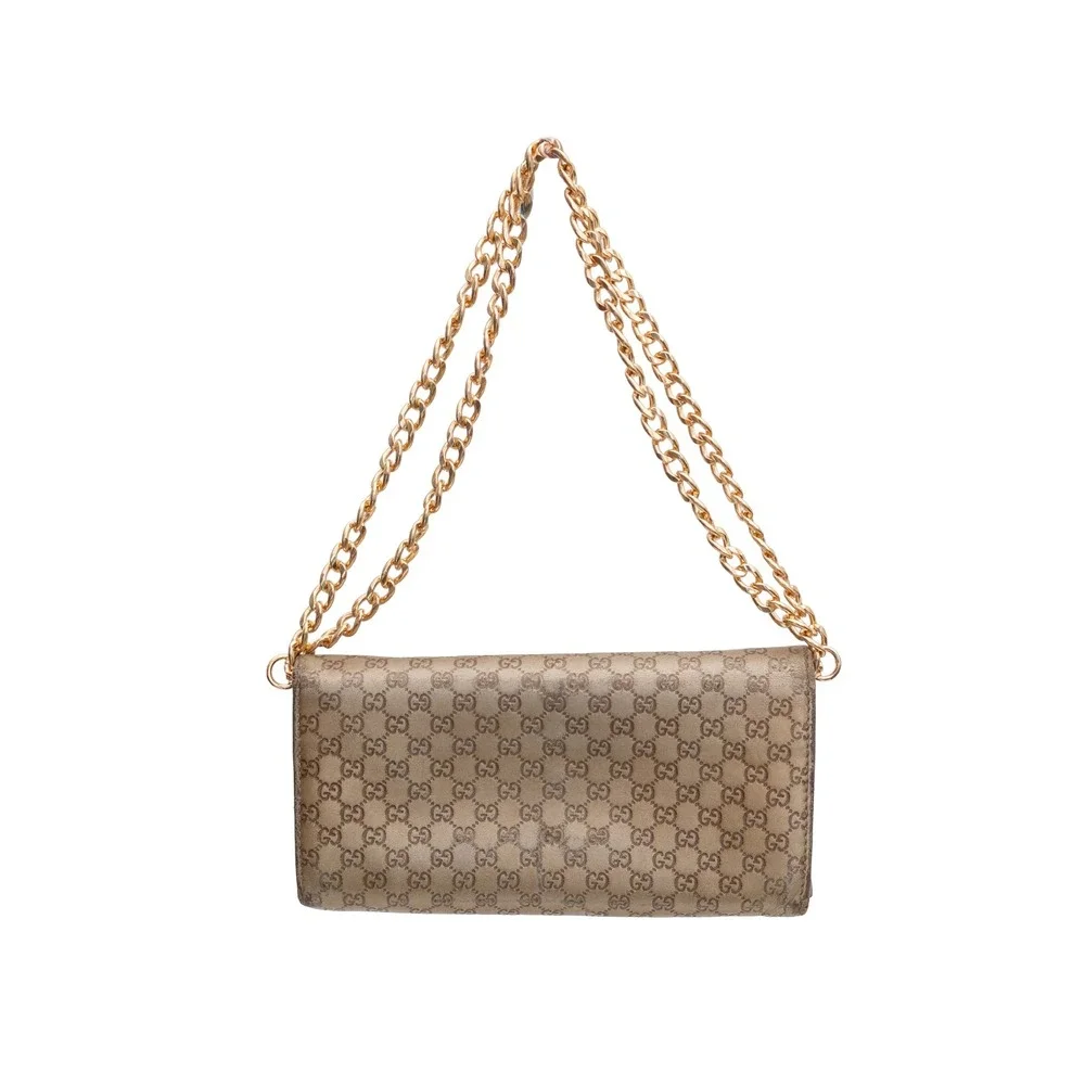 Gucci GG Monogram Metallic Gold Leather Wallet on Chain 269541 493075